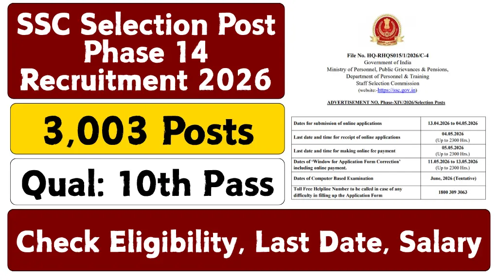 SSC Selection Post Phase 14 Recruitment 2026
